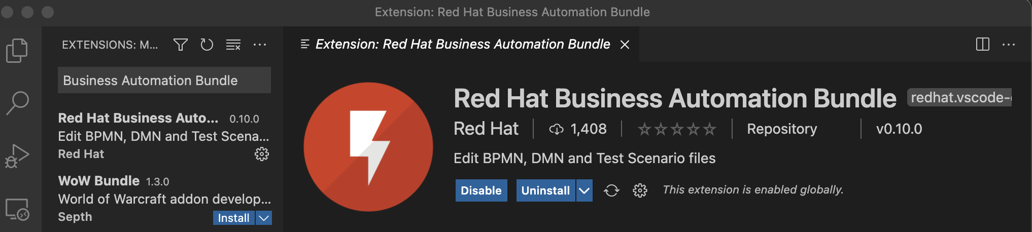 VSCode Red Hat Business Automation Bundle Extension
