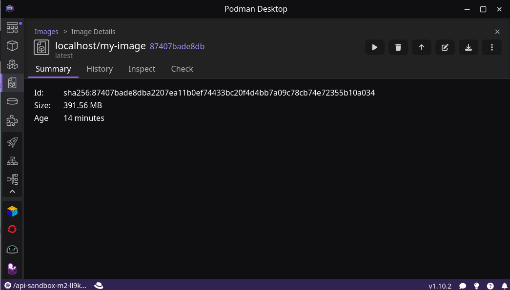 Podman Desktop Image Info tab