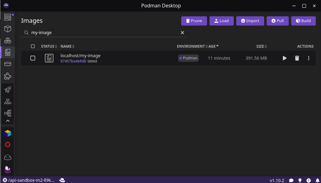 Podman Desktop Images tab