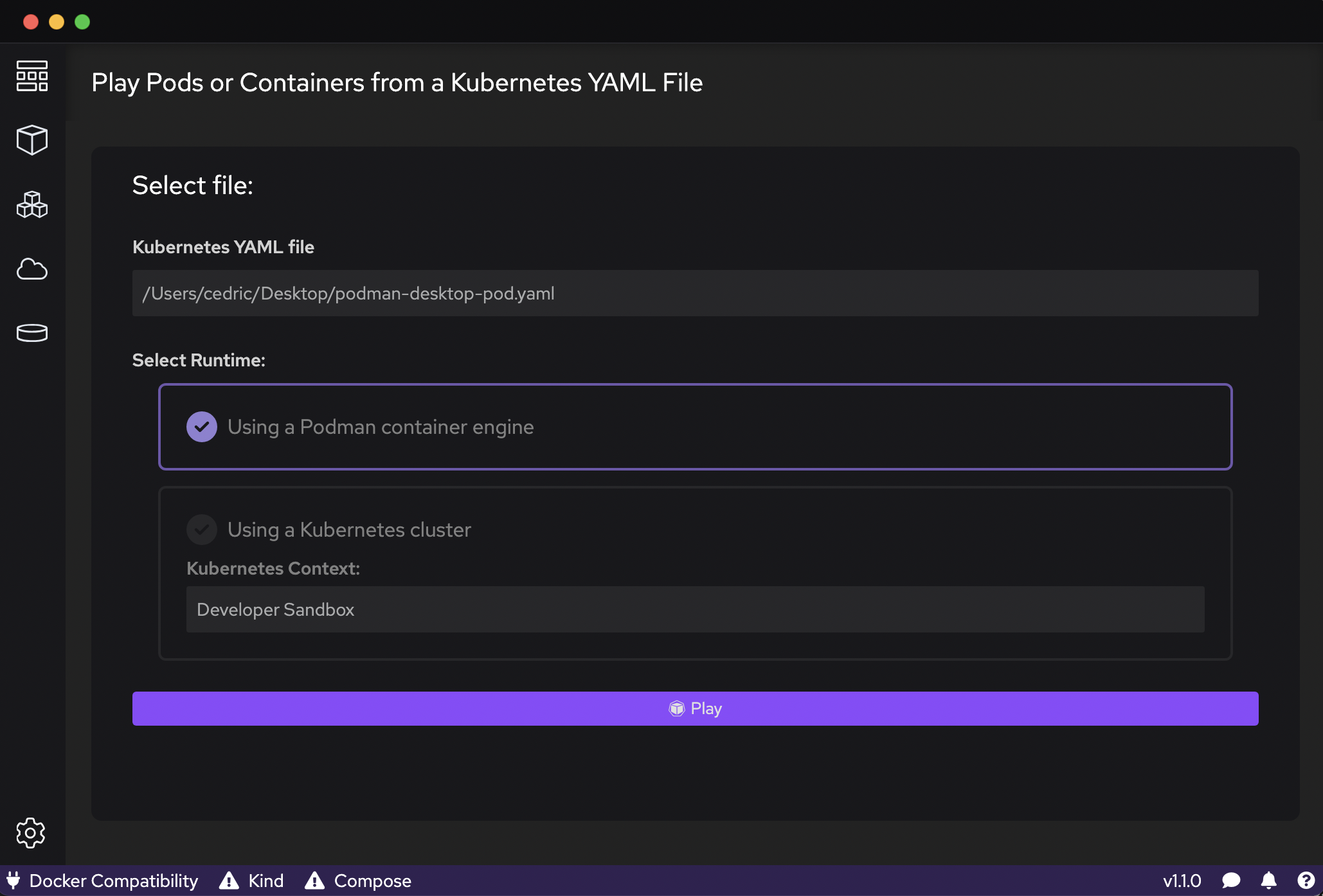 Podman Desktop Pod Create
