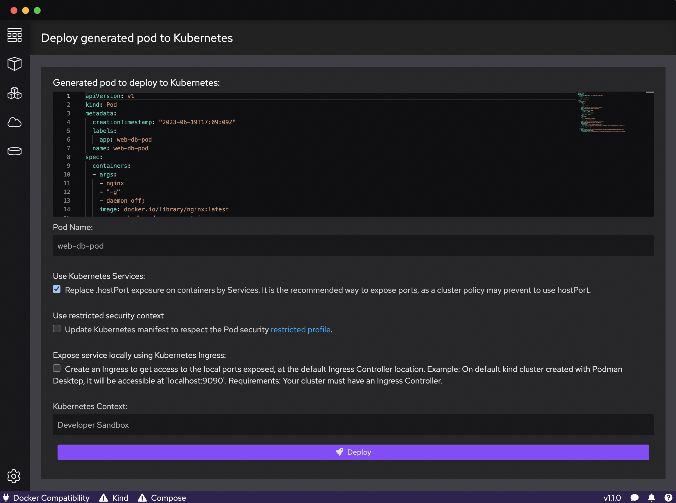 Podman Desktop Pod Create