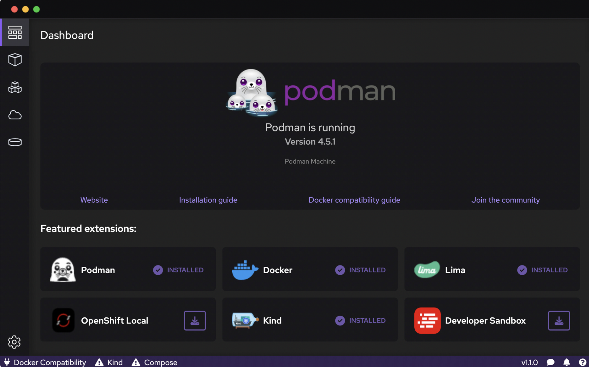 Podman Desktop Container Info tab