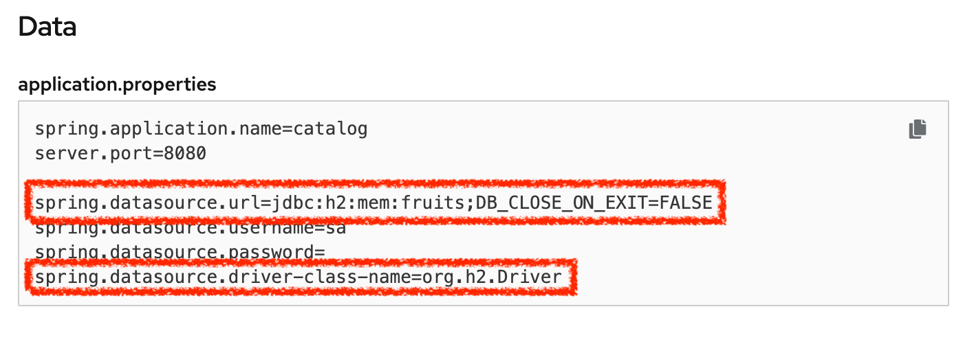 OpenShift - Catalog ConfigMap H2