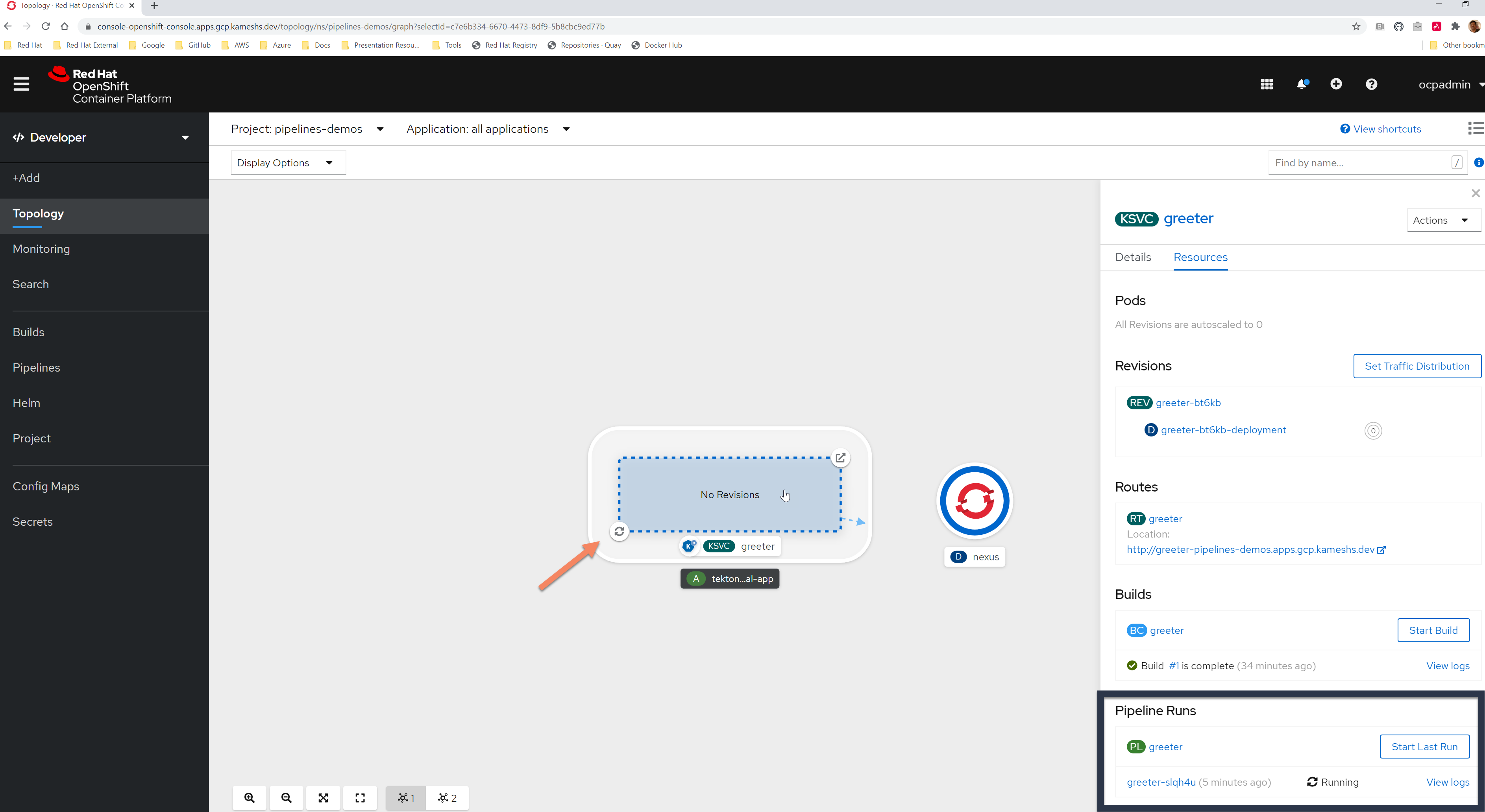 odc greeter topology view