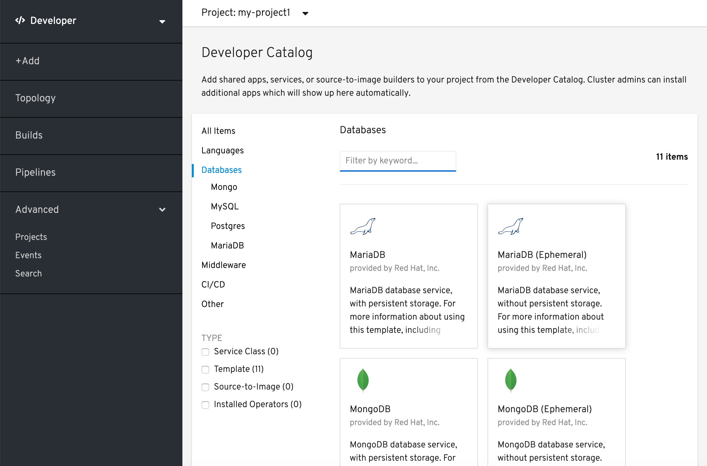 OpenShift - Add database