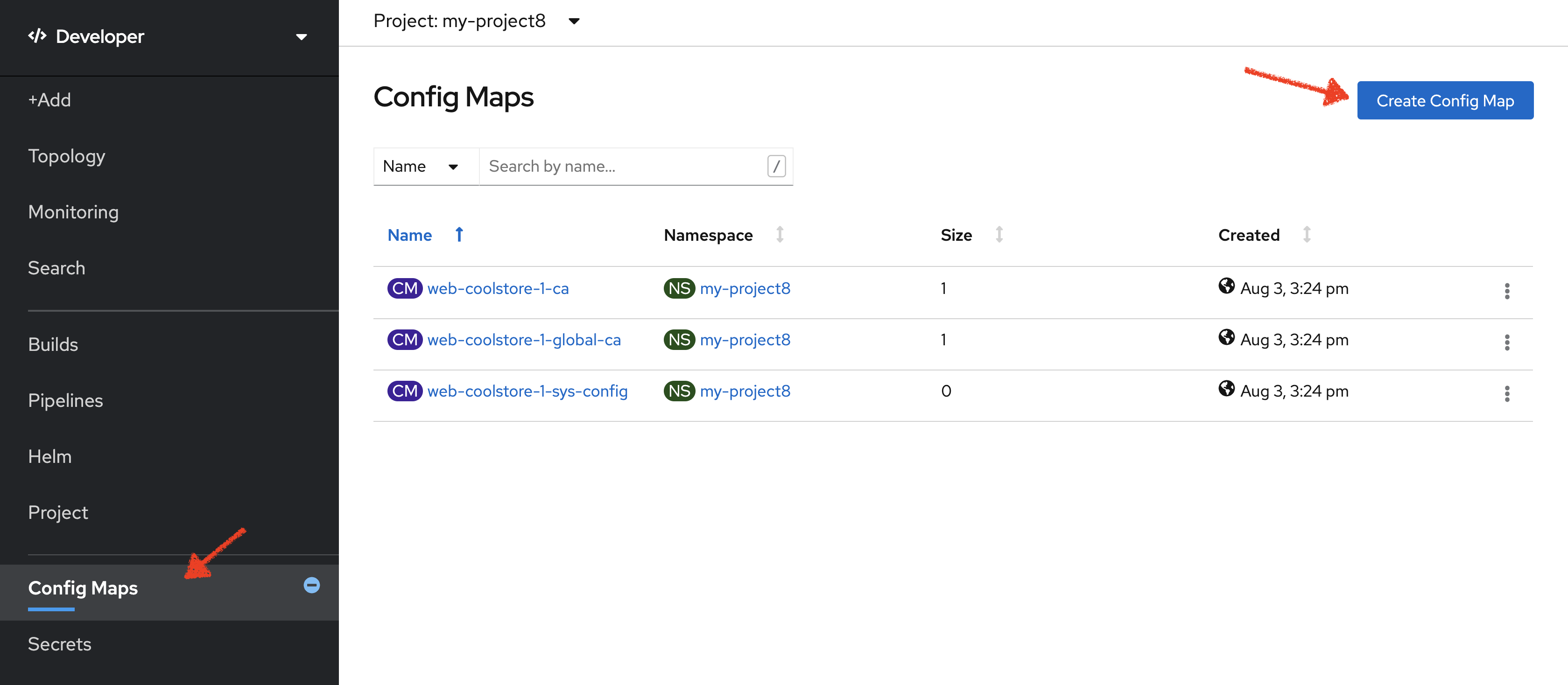 Che - OpenShift Create Config Map