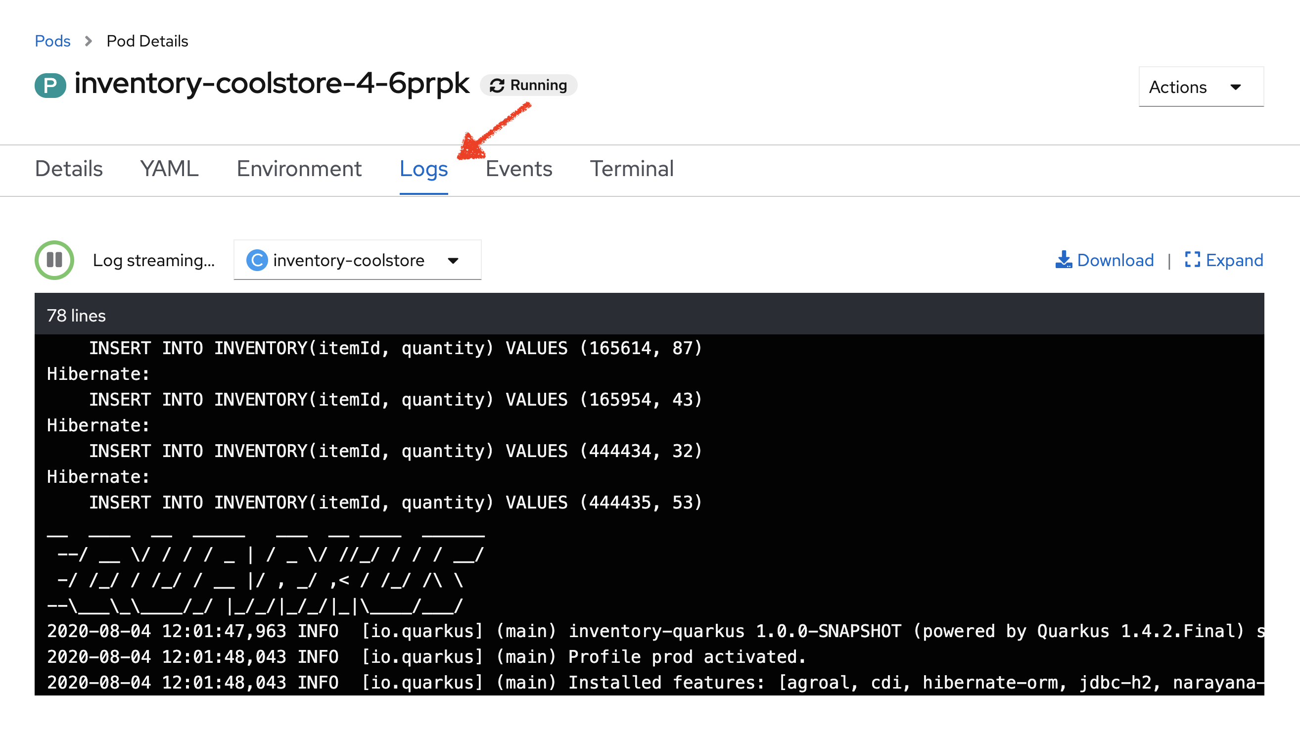 OpenShift Inventory Logs