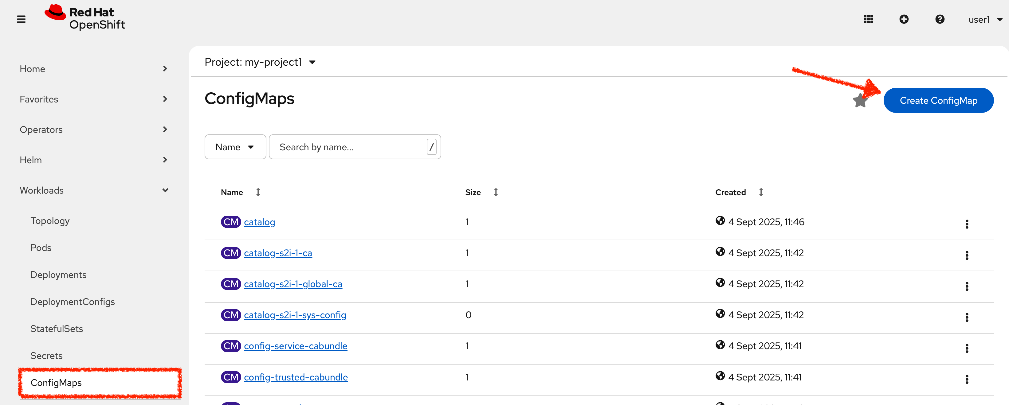 Che - OpenShift Create Config Map