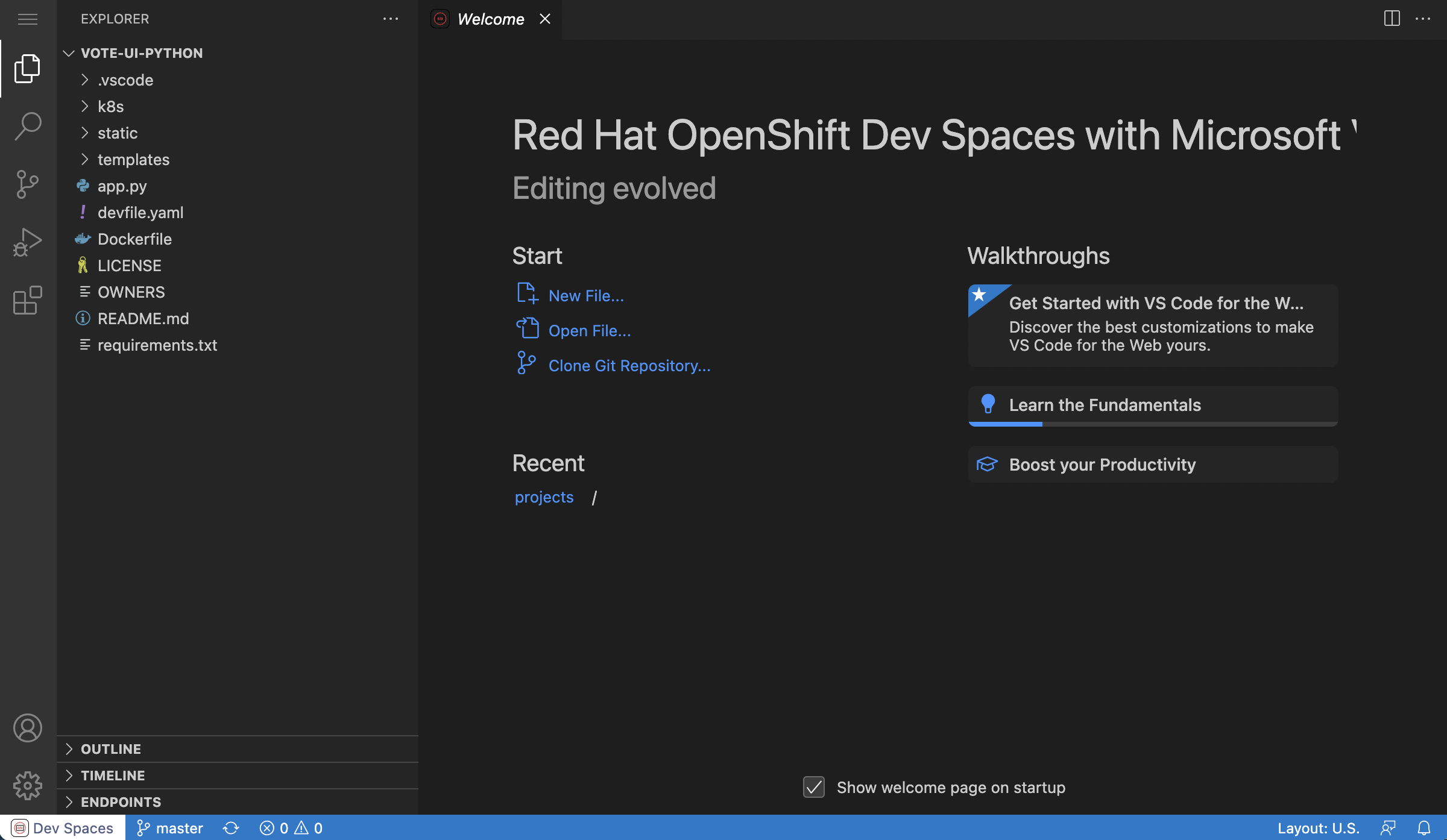 Dev Spaces Interface