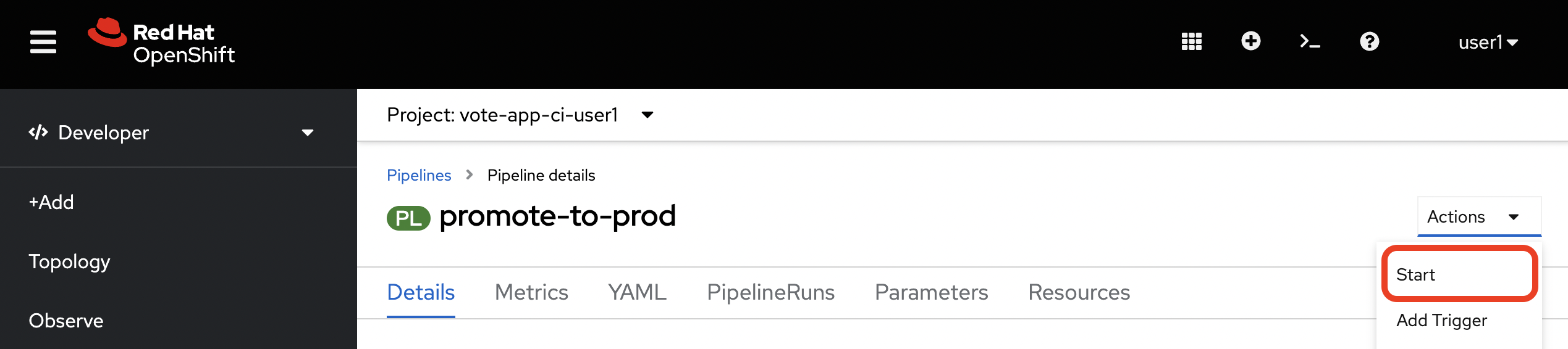 pipeline prod ui start