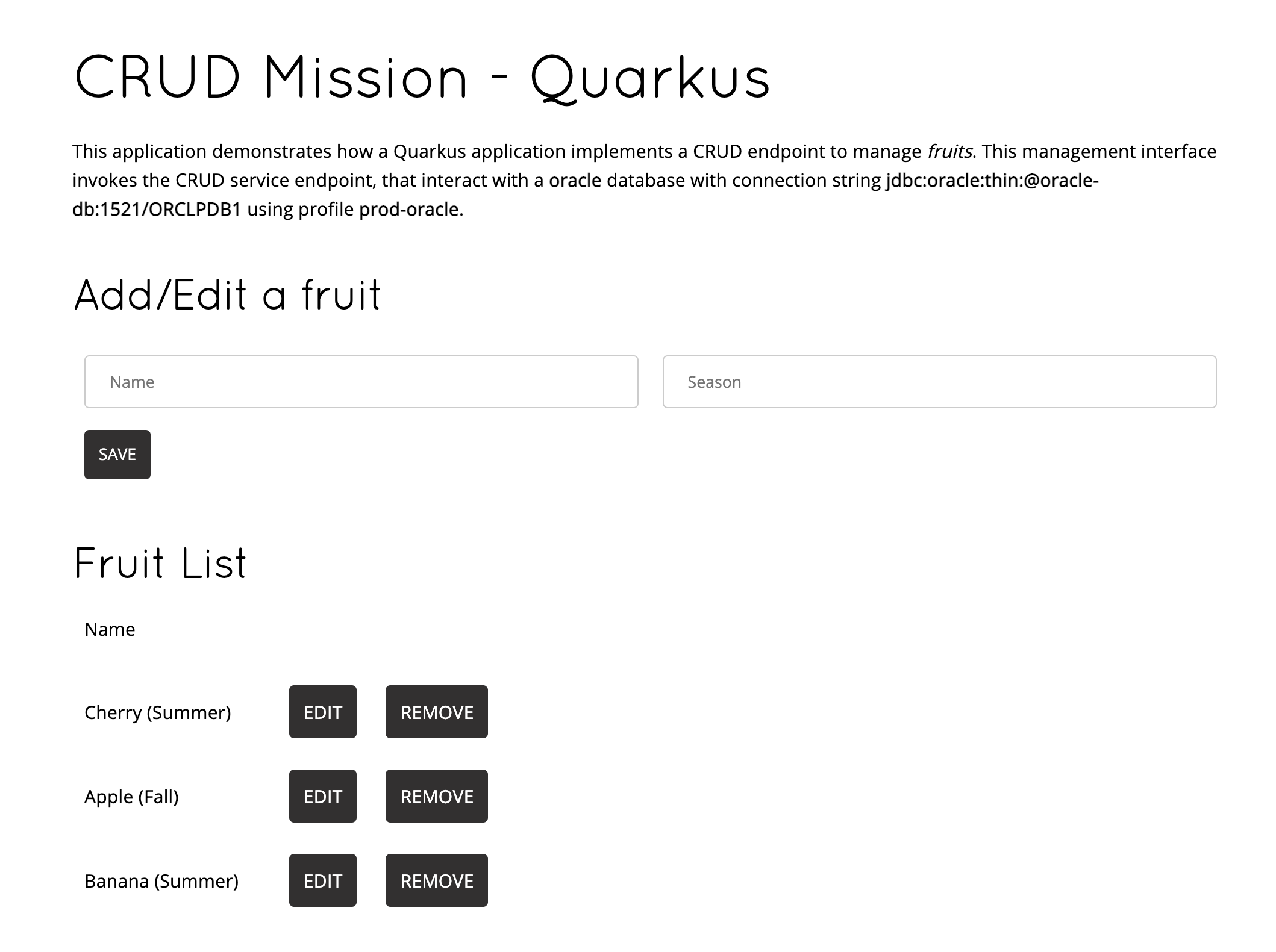 Fruit Service on Oracle - Quarkus with Remote Dev