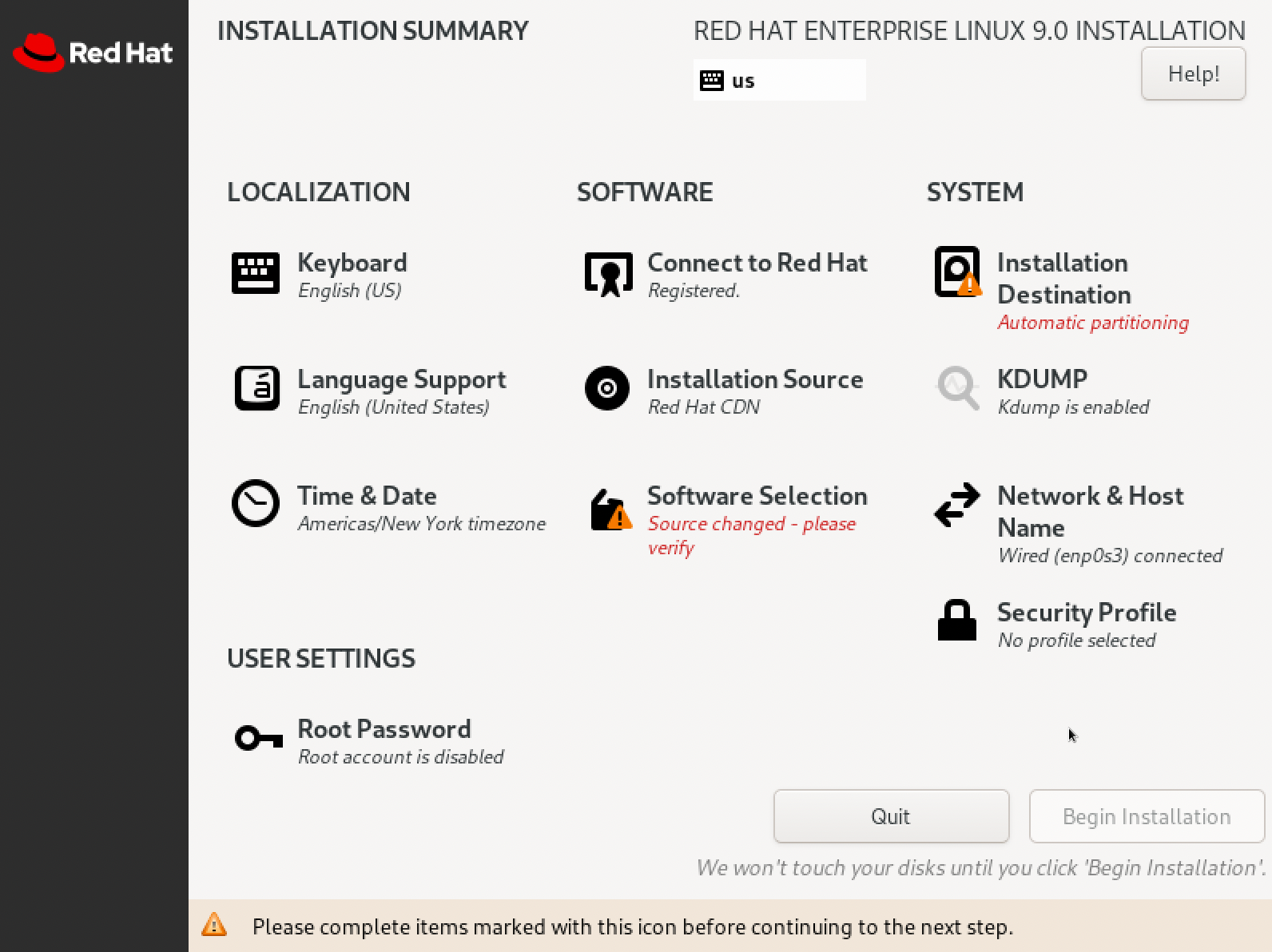 RHEL installation menu