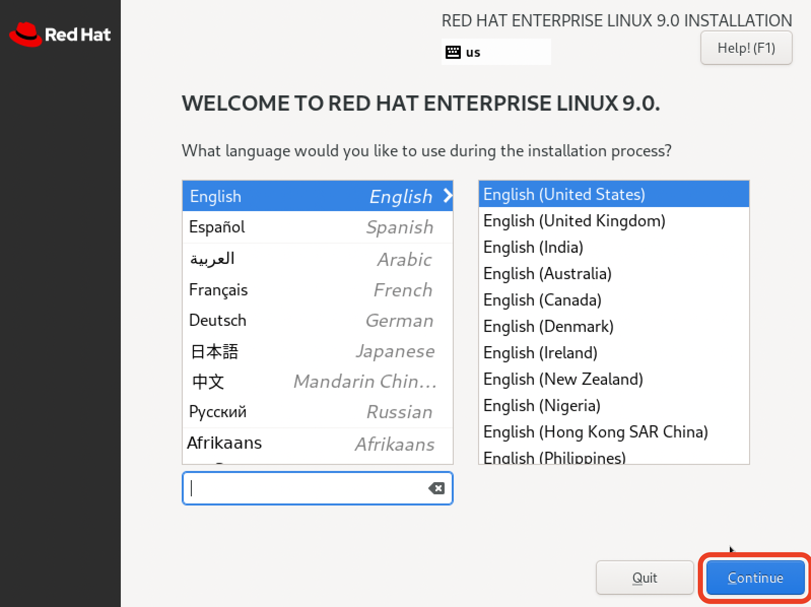 Selecting the default language for RHEL