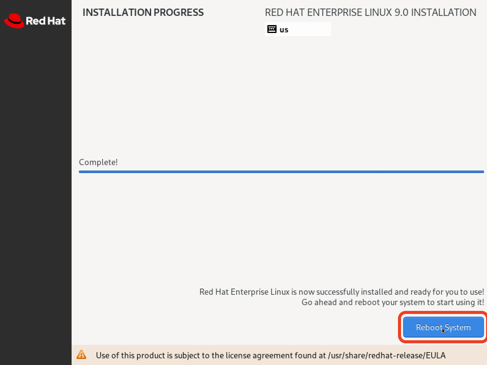 Rebooting RHEL once installed