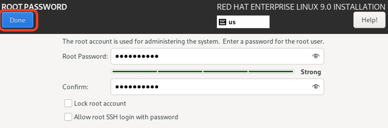 Setting up RHEL root password