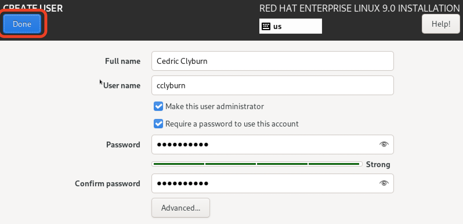 Setting up RHEL user password