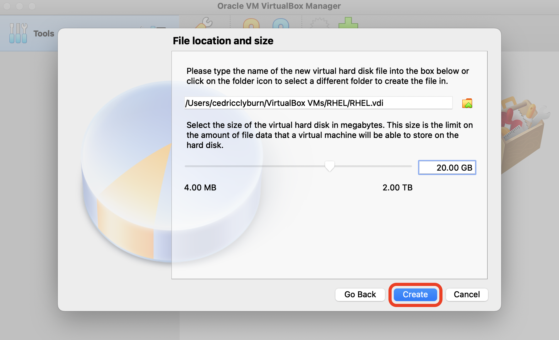 Selecting the hard disk size