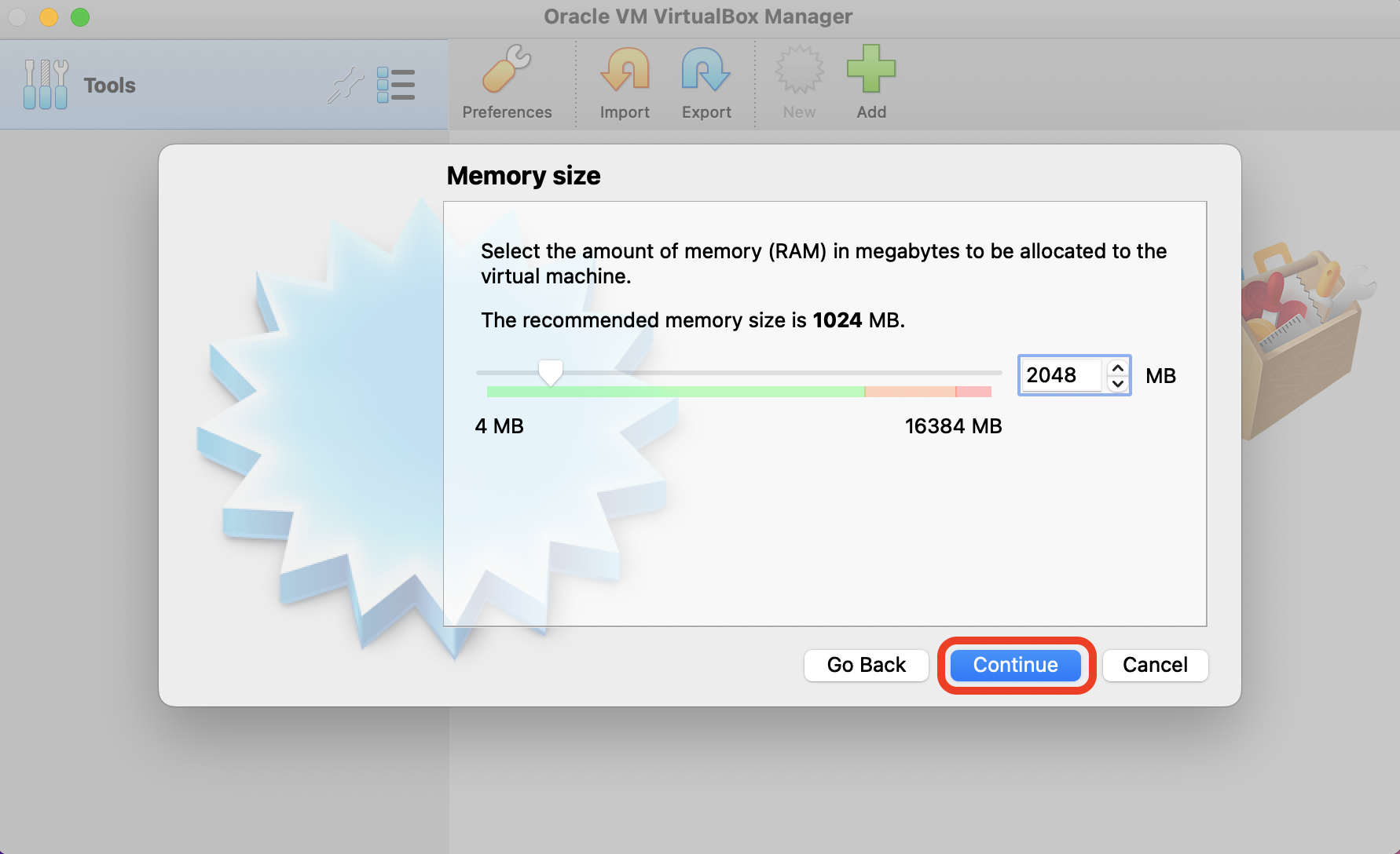 Allocating RAM to the virtual machine