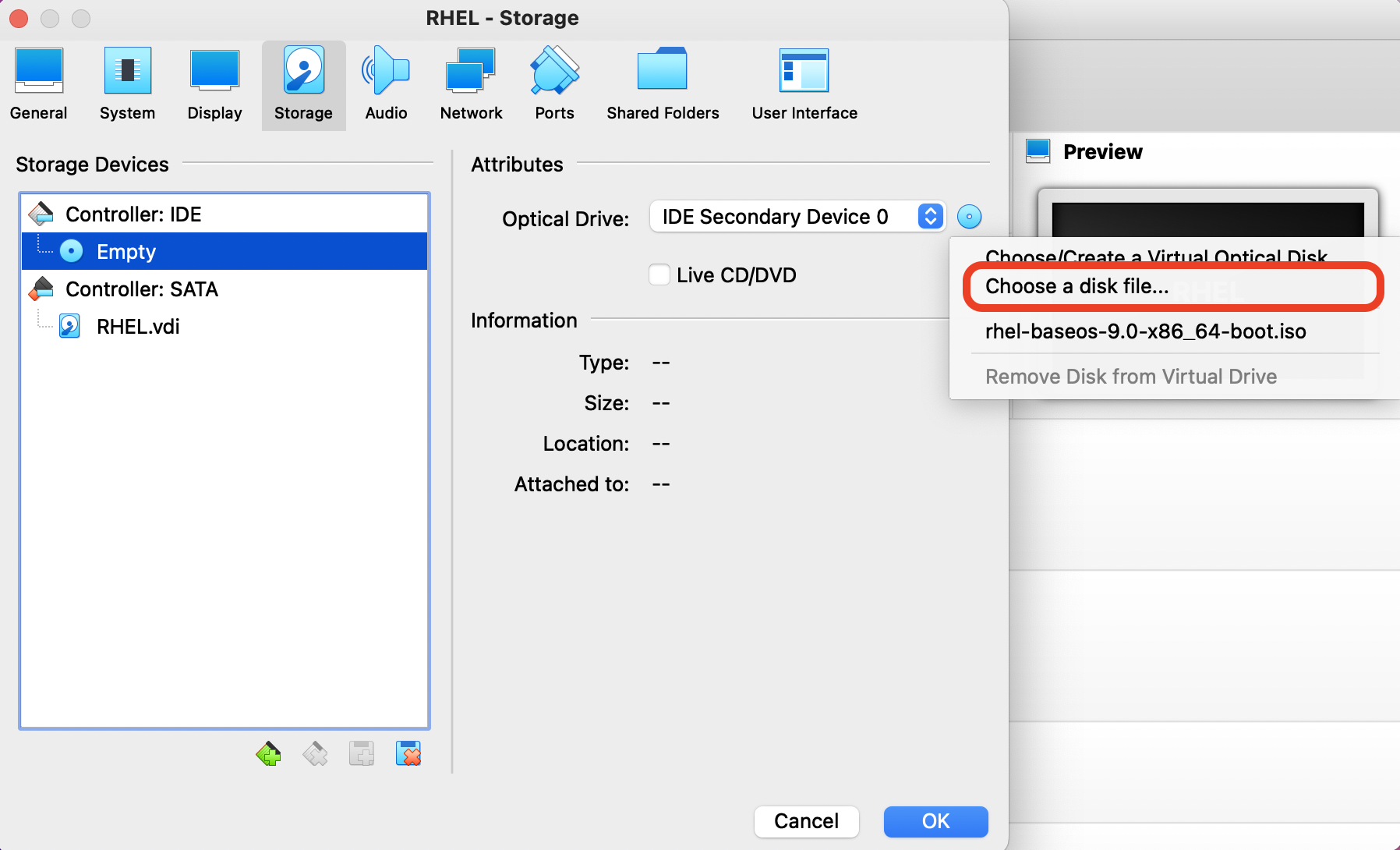 Adding the .iso file to our operating system