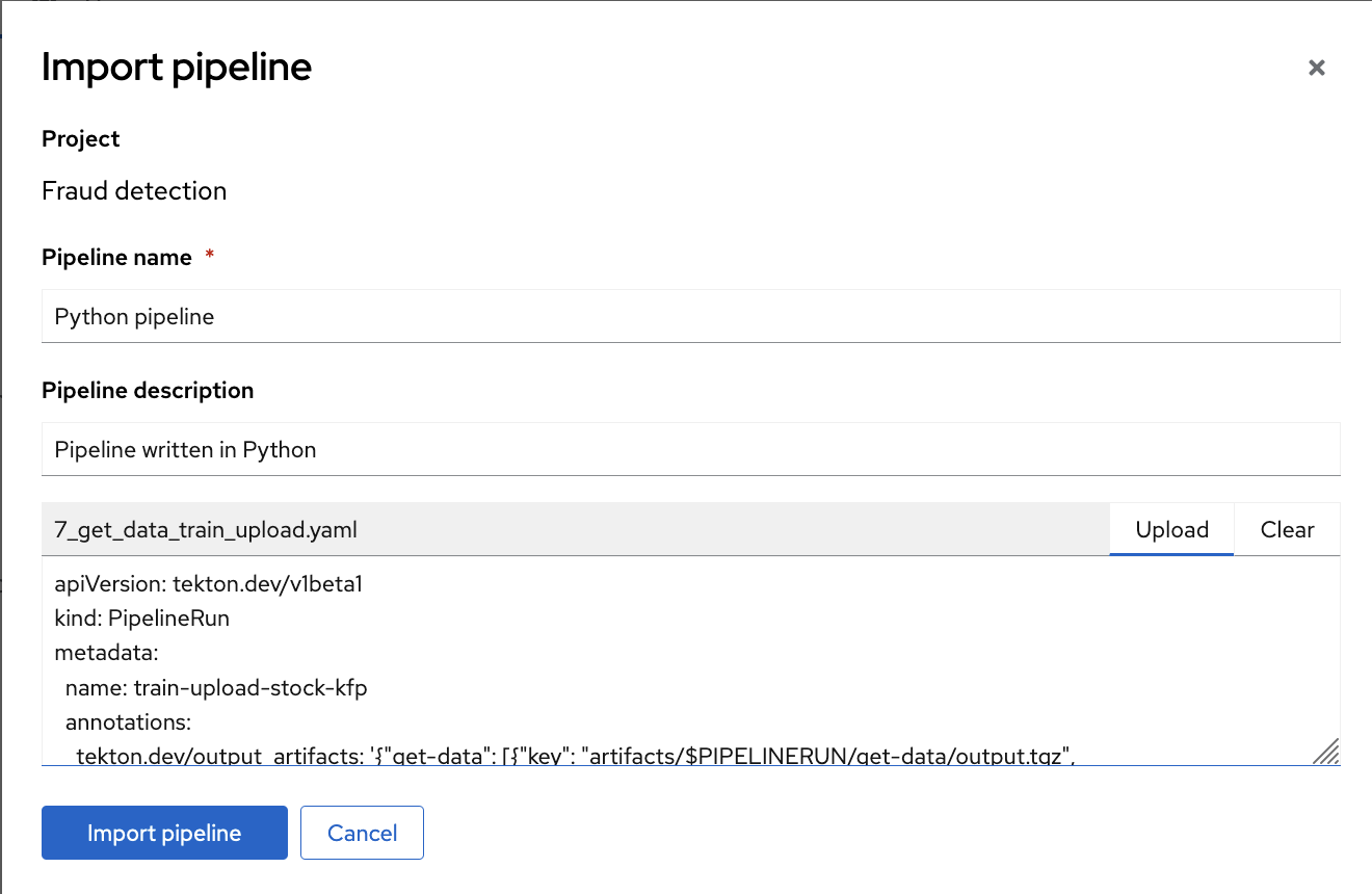 Pipeline Import form