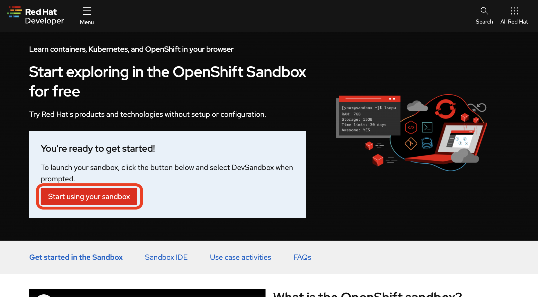 Developer Sandbox Start Page