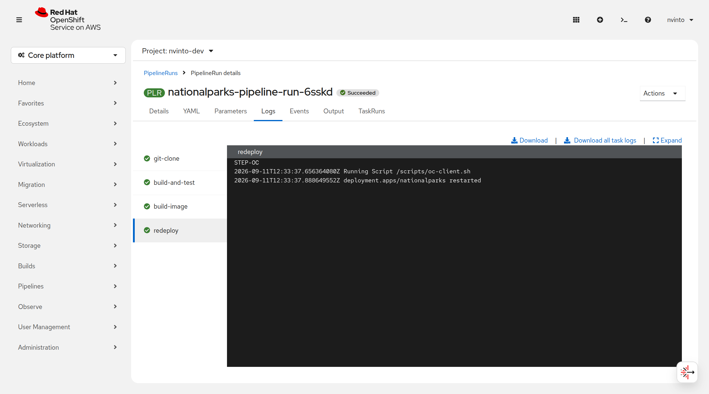 Pipeline Task log