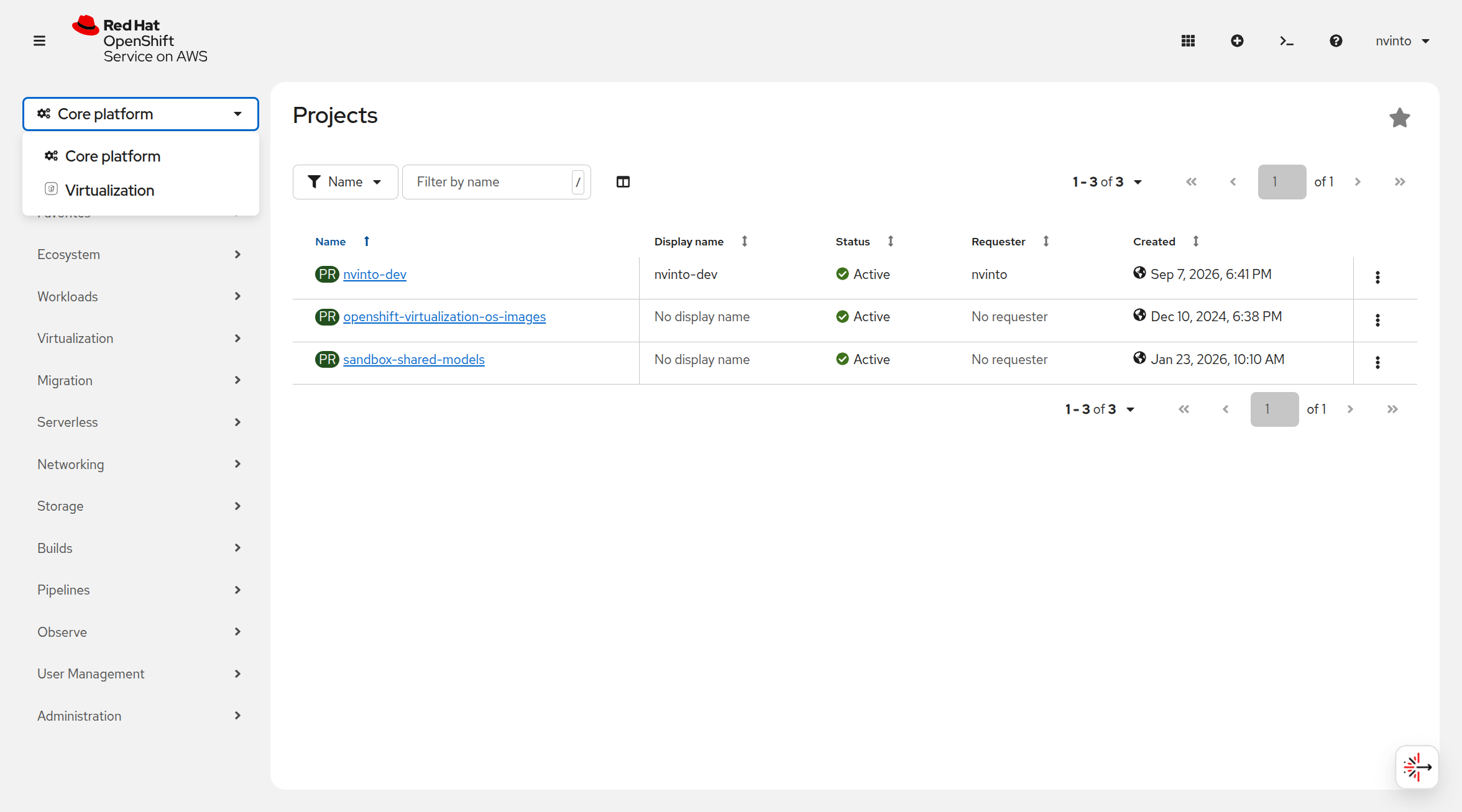 Core platform navigation