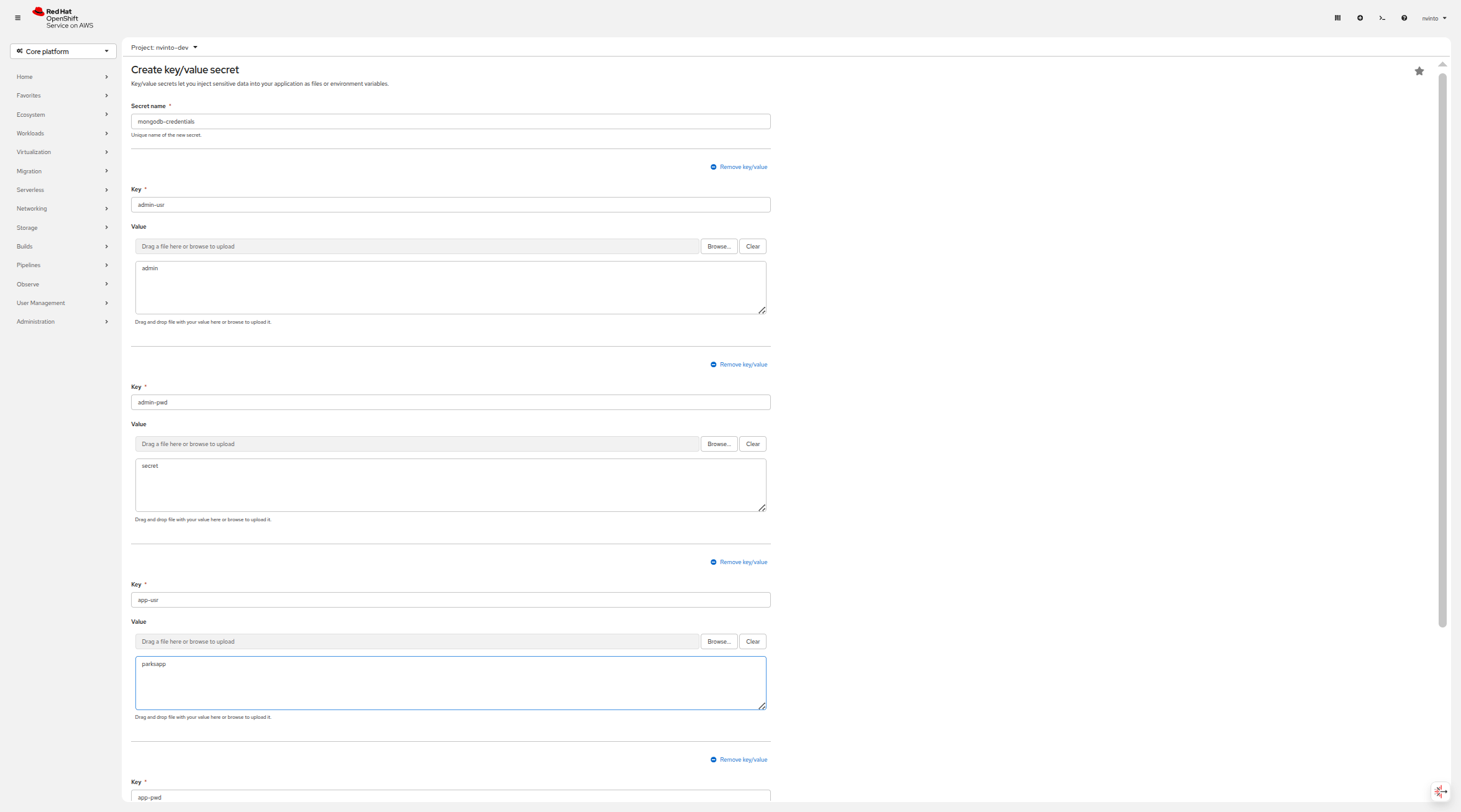 MongoDB Create K/V Secret