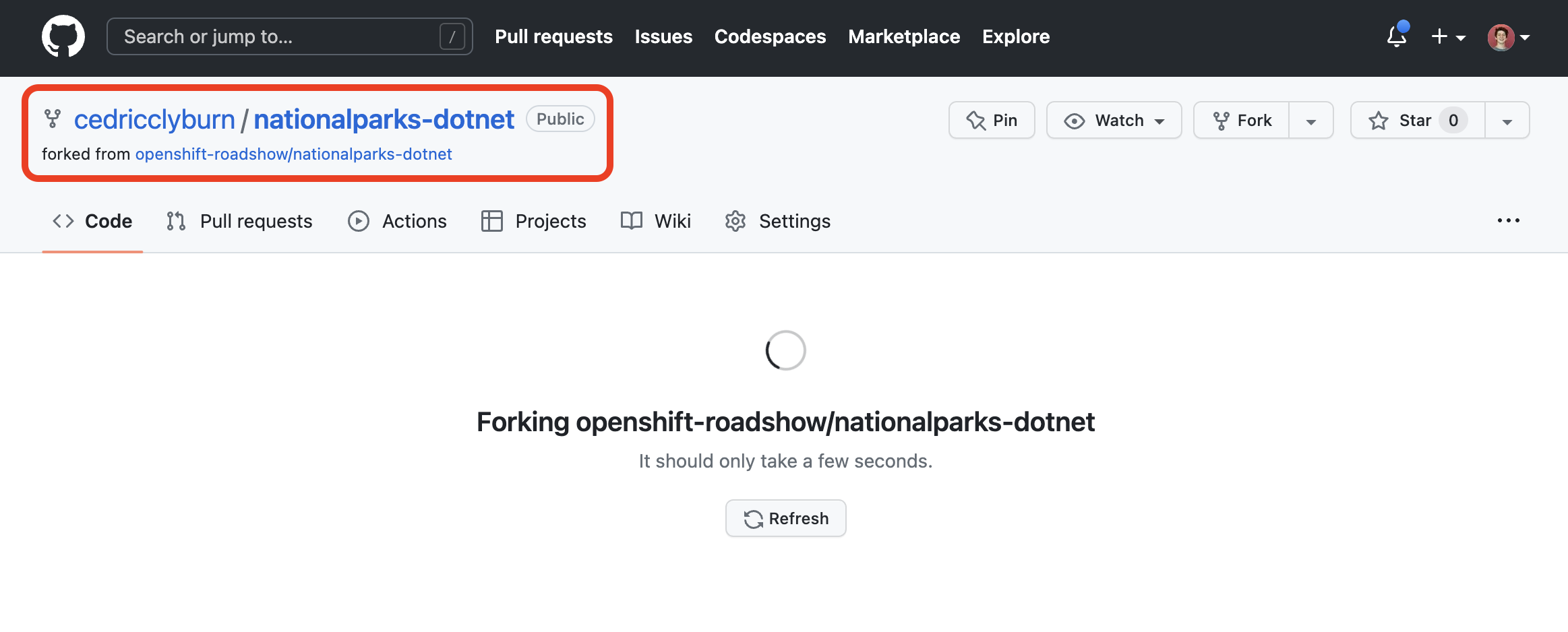 Fork in progress