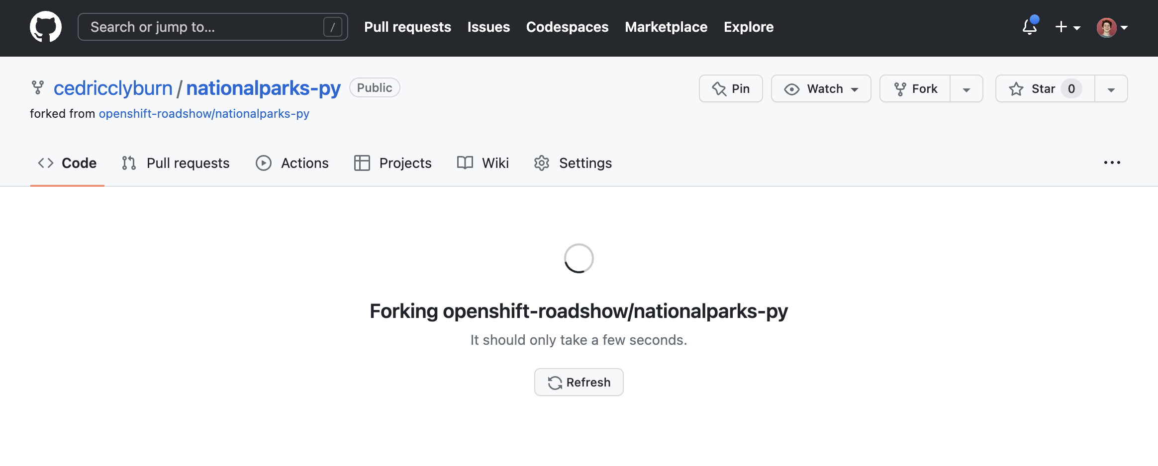 Fork in progress