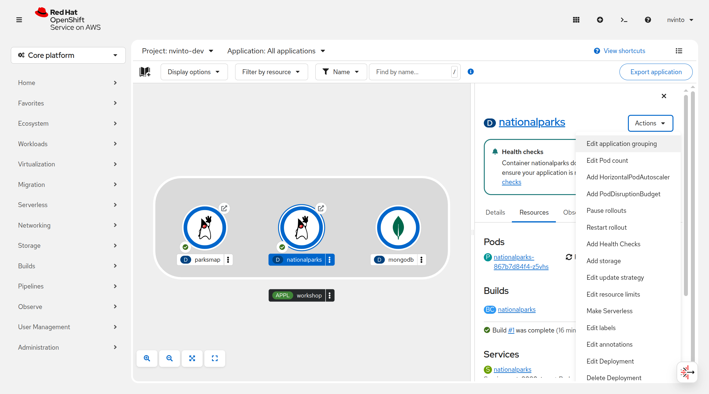Edit Nationalparks Deployment
