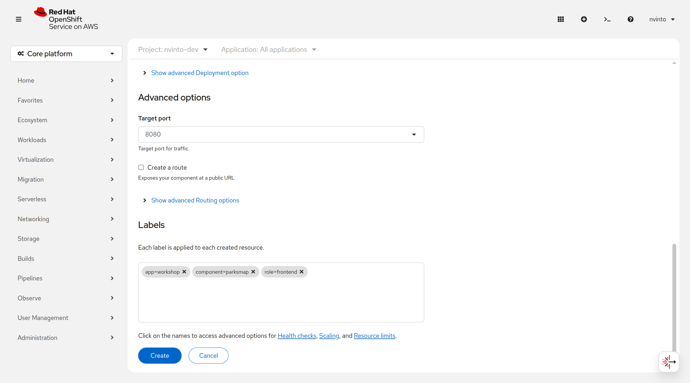 Deploy image advanced options