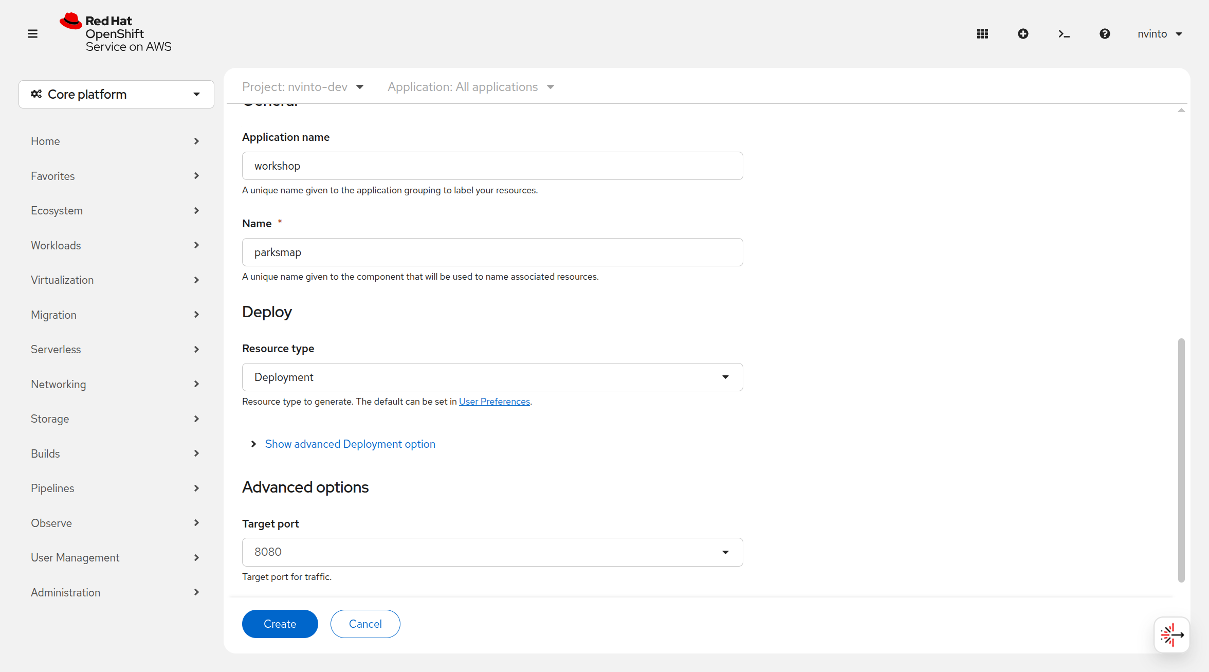 Deploy image general options