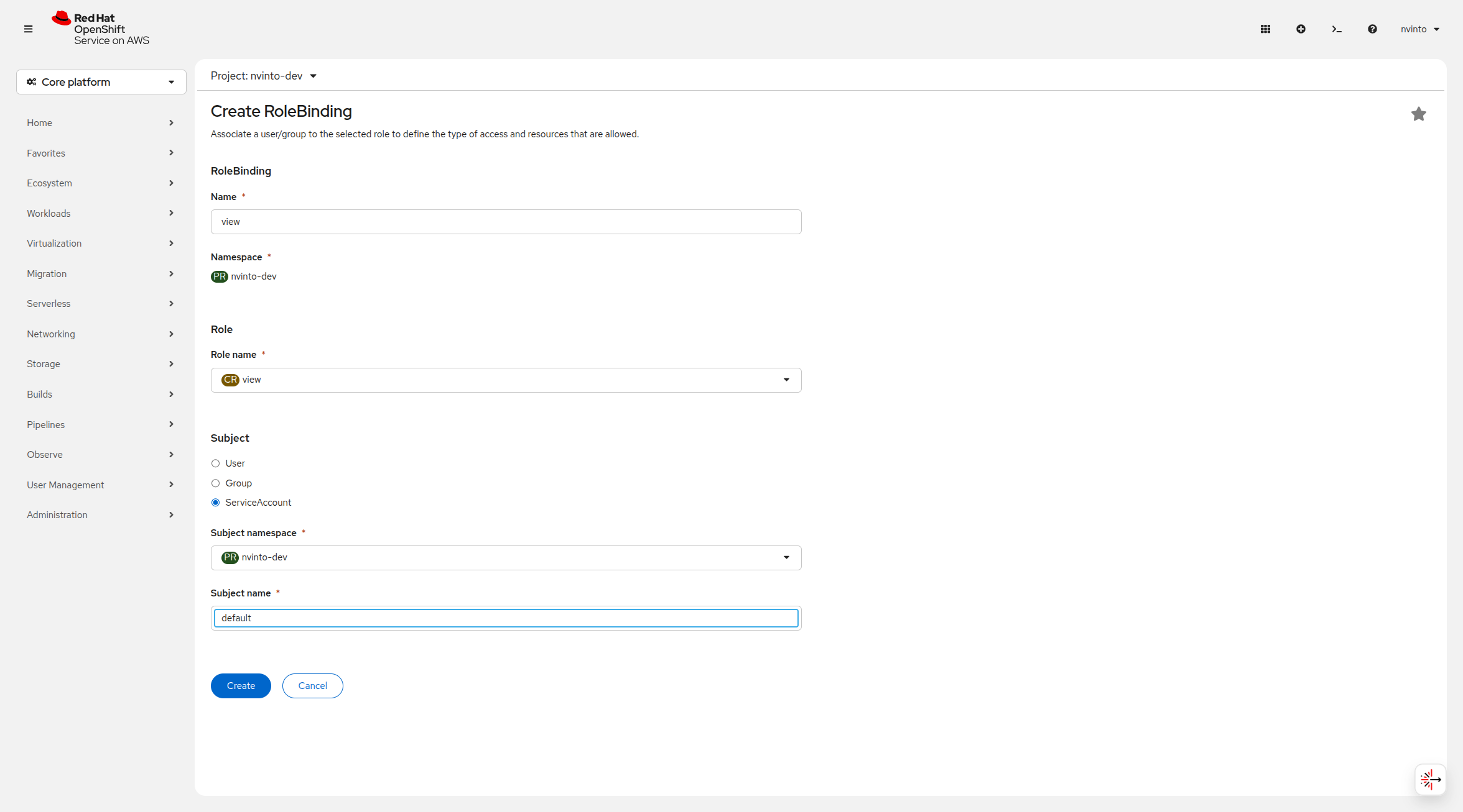 Service account edit