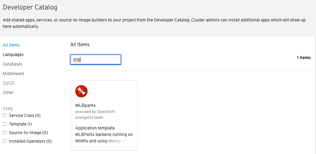 Template in Developer Catalog