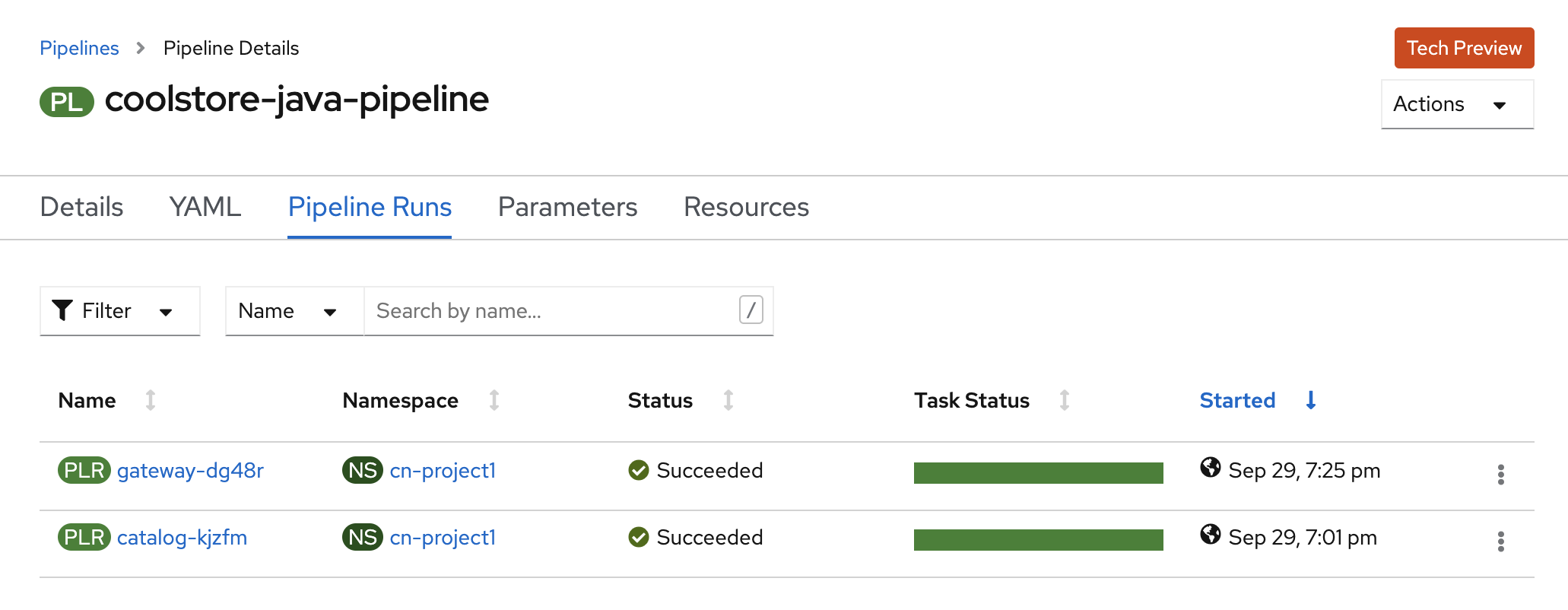 OpenShift Pipeline Runs