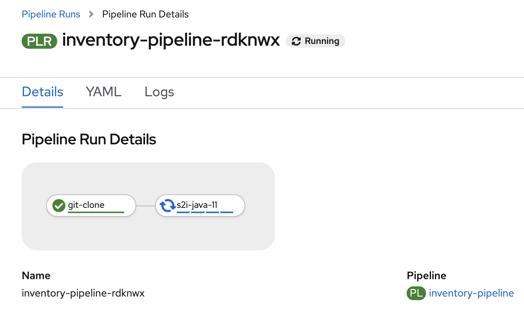 OpenShift Inventory Pipeline Run