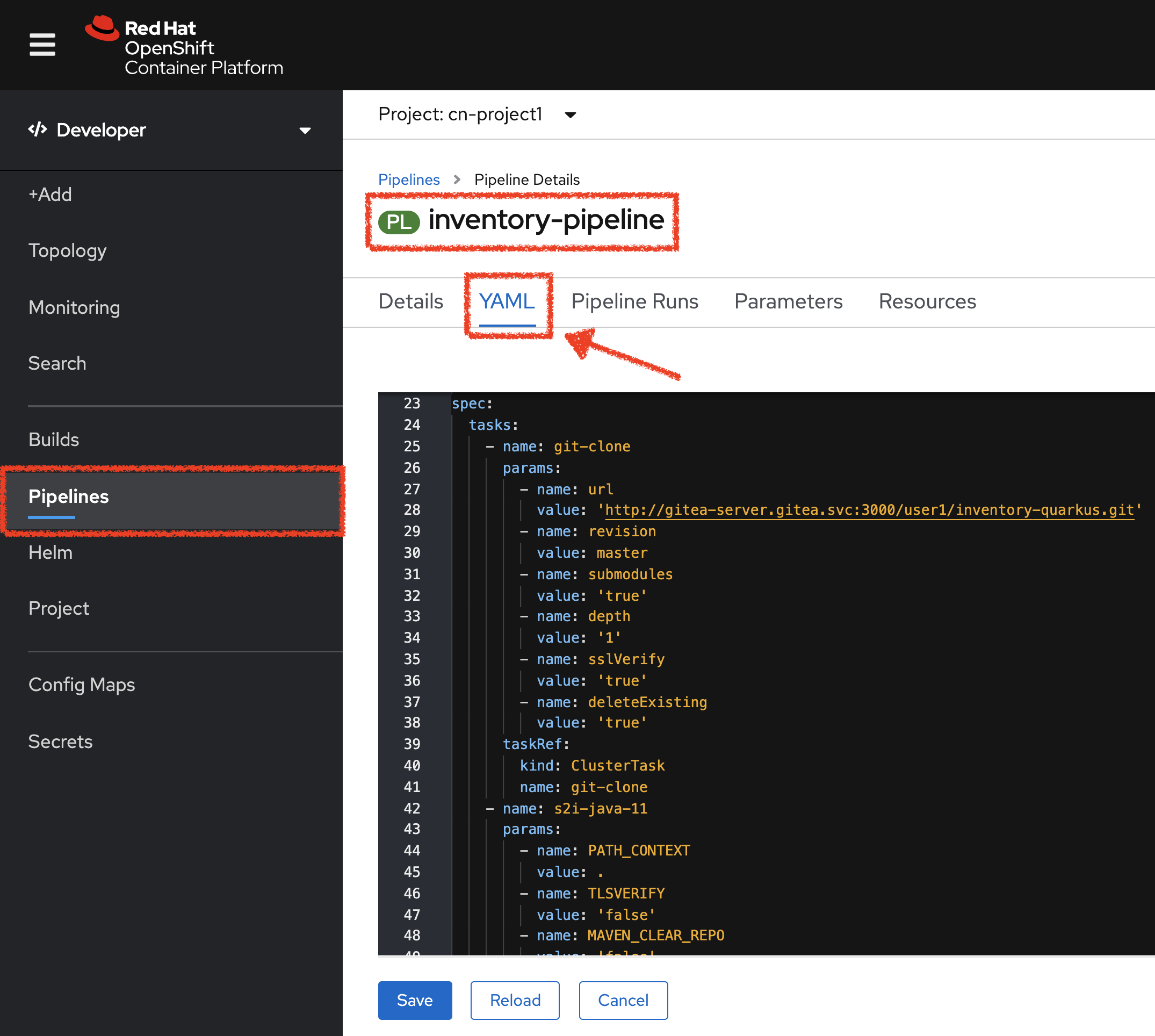 OpenShift - Inventory Pipeline YAML