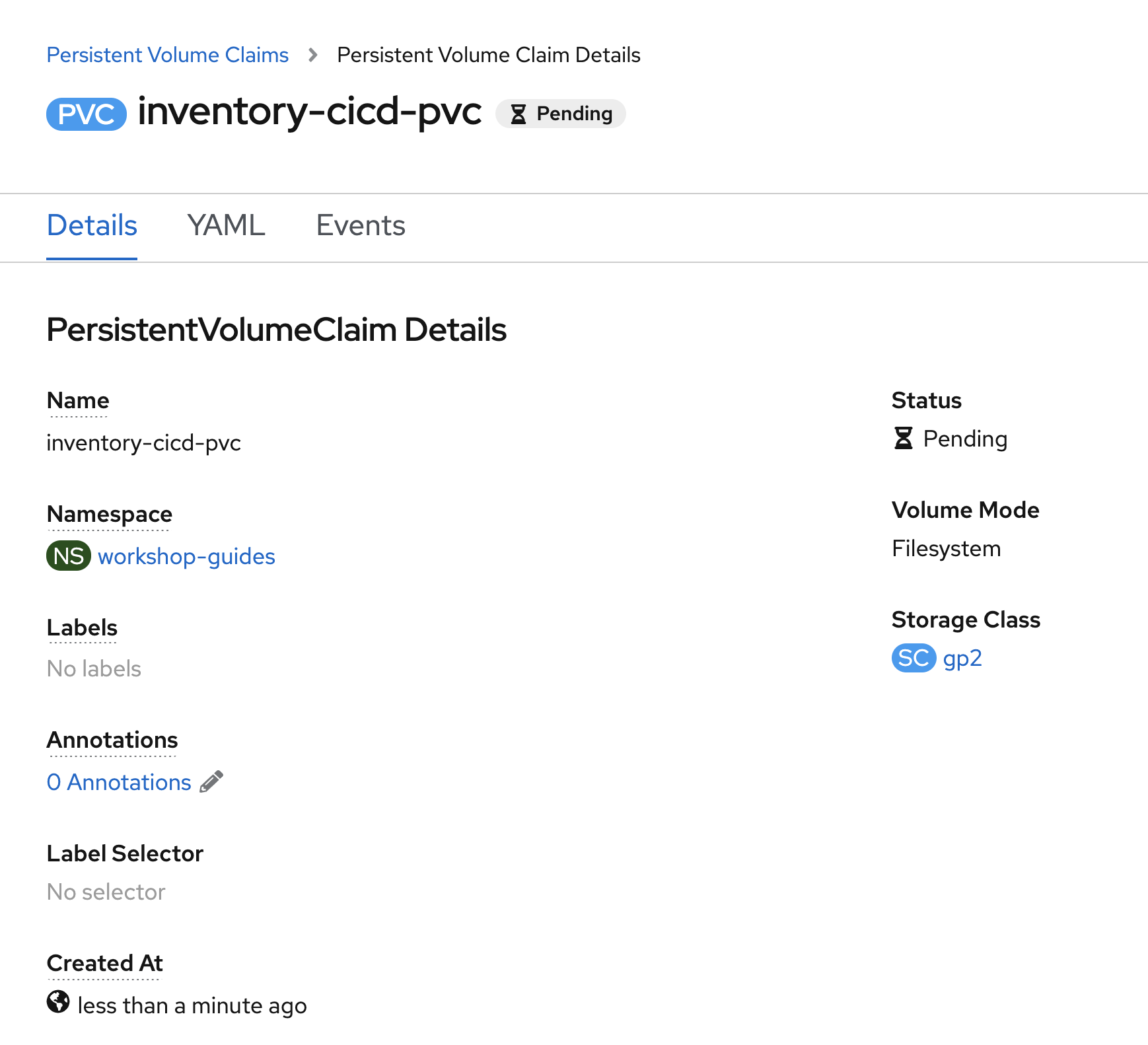 OpenShift - Inventory PVC