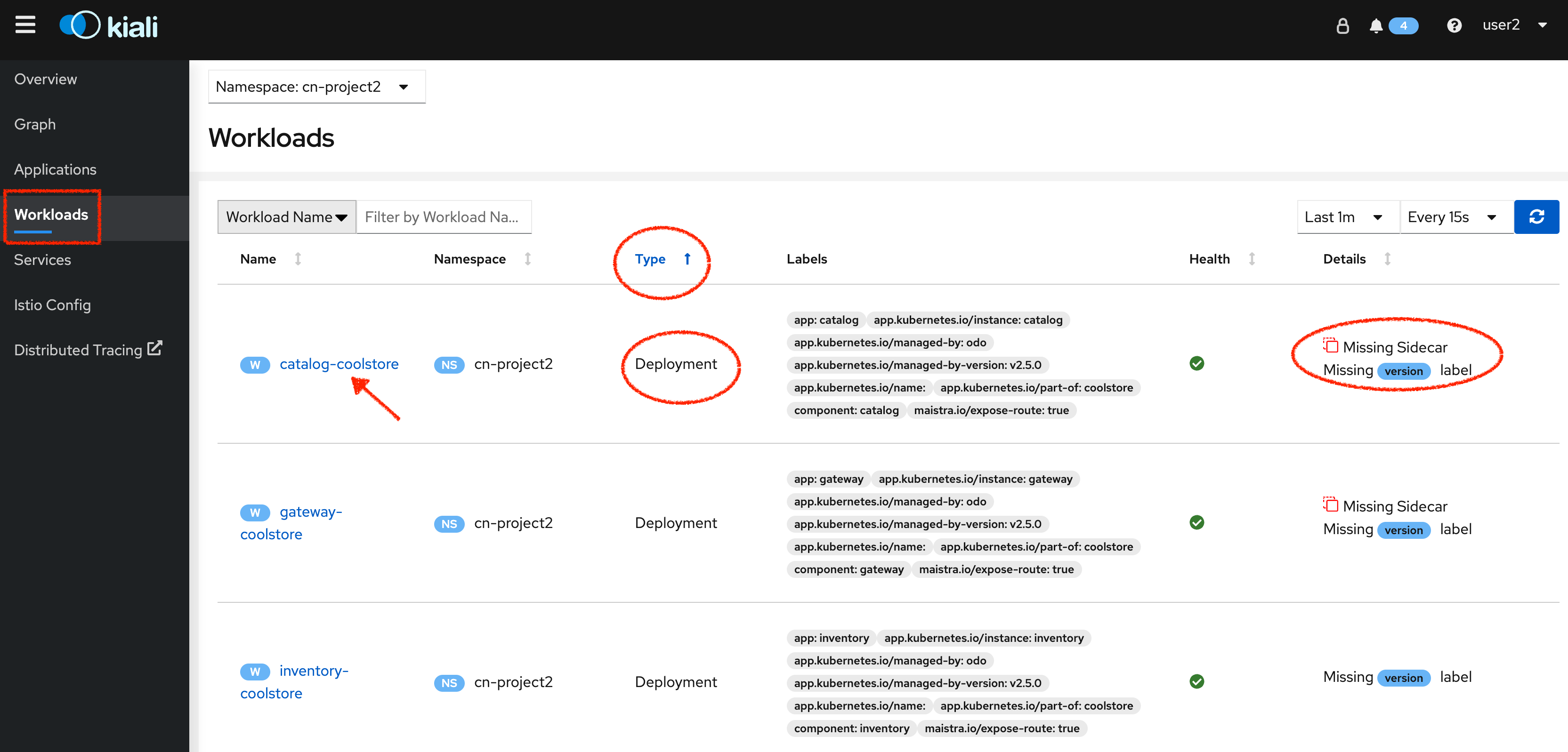 Kiali- select workload