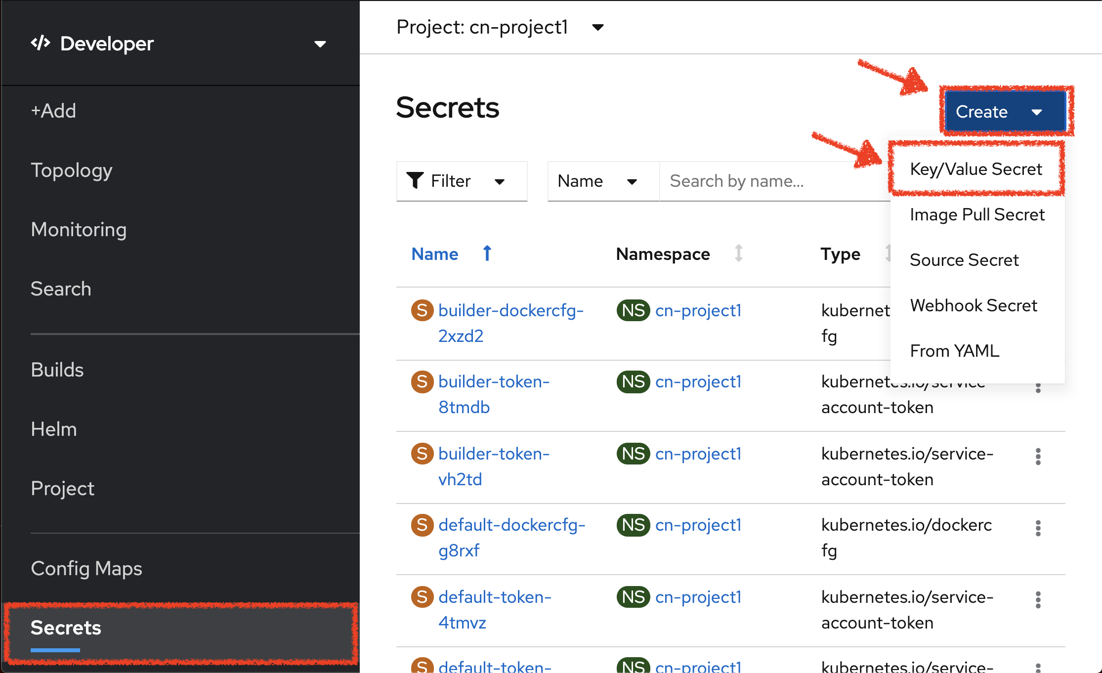 Che - OpenShift Create Secret