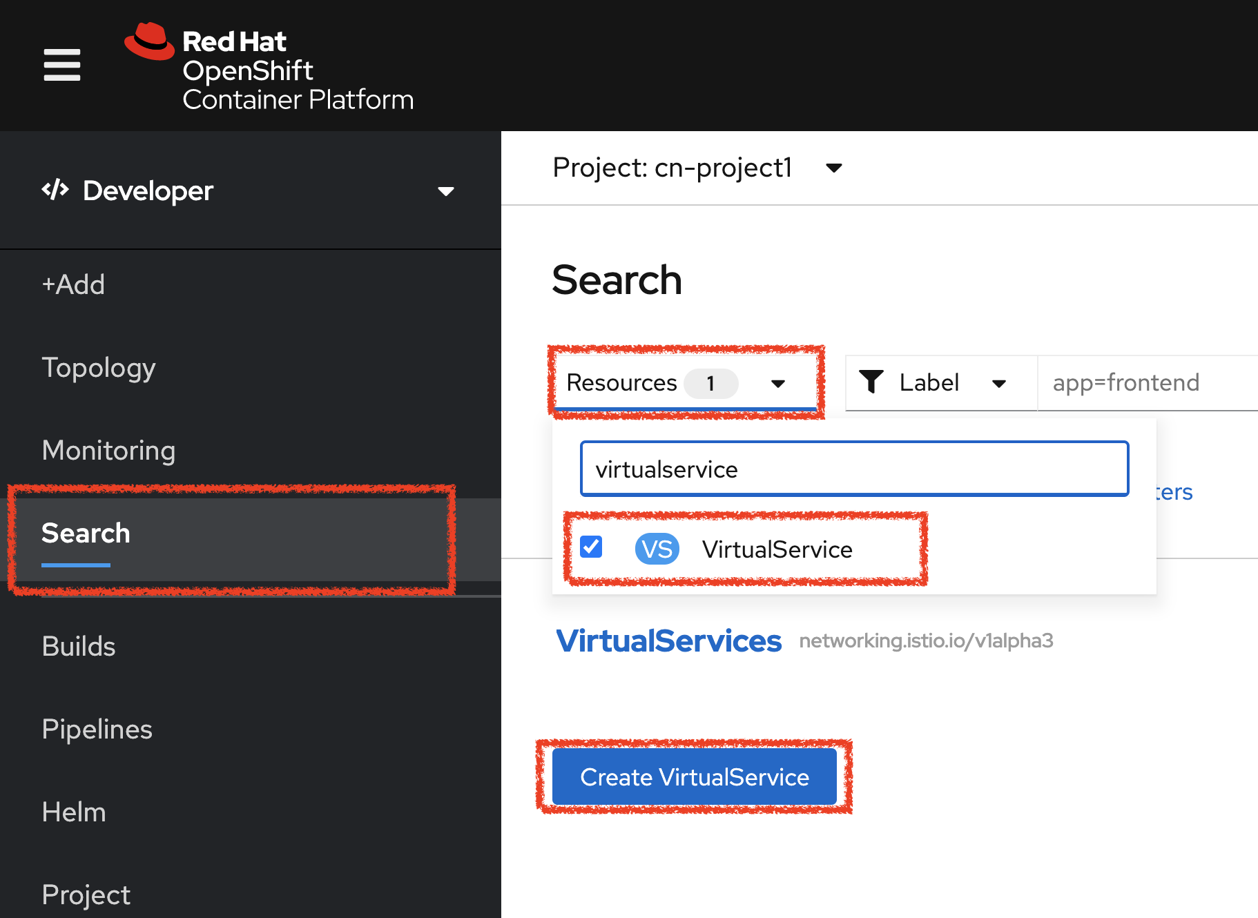 OpenShift - Create VirtualService