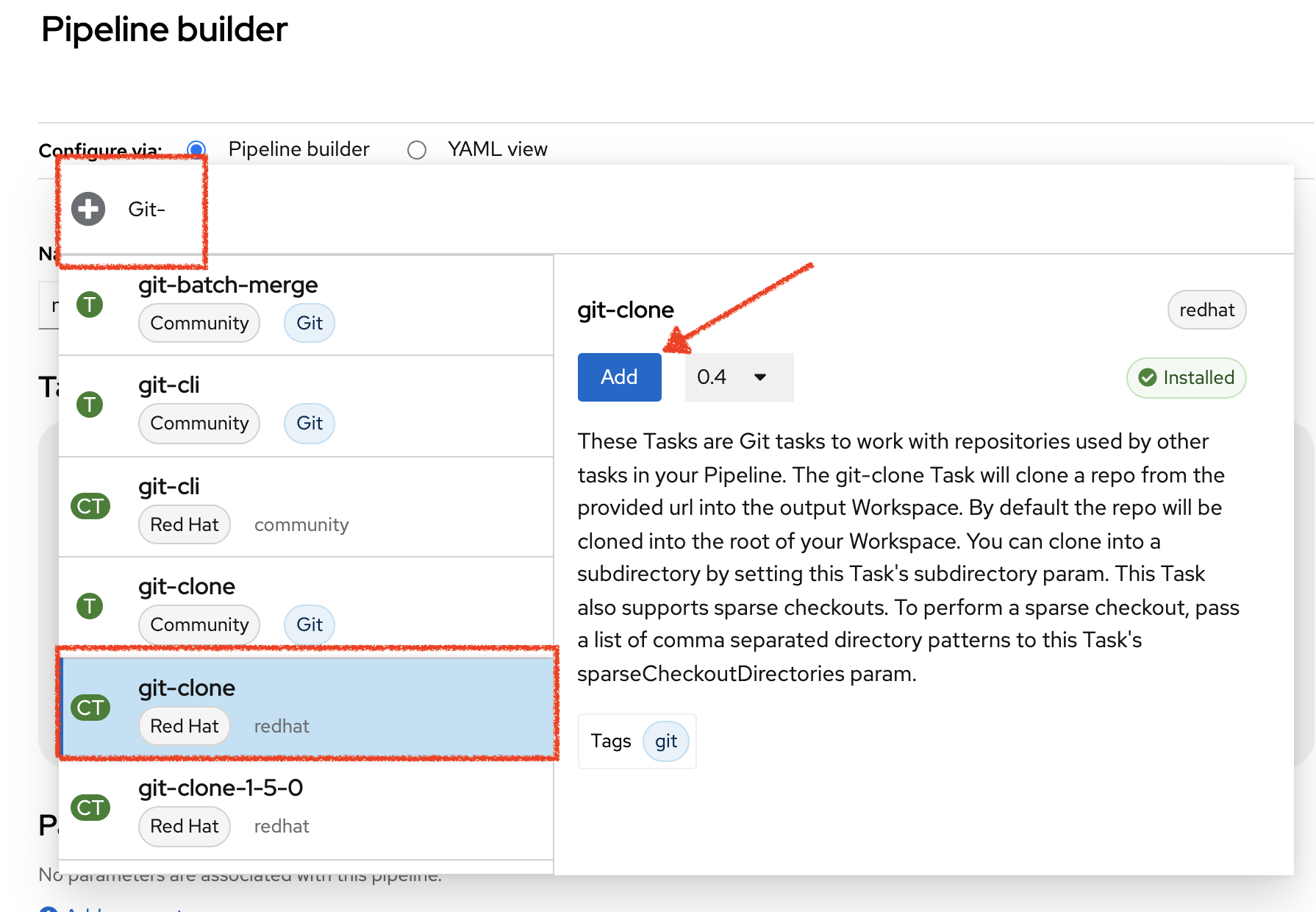 OpenShift - Add Git Clone Task