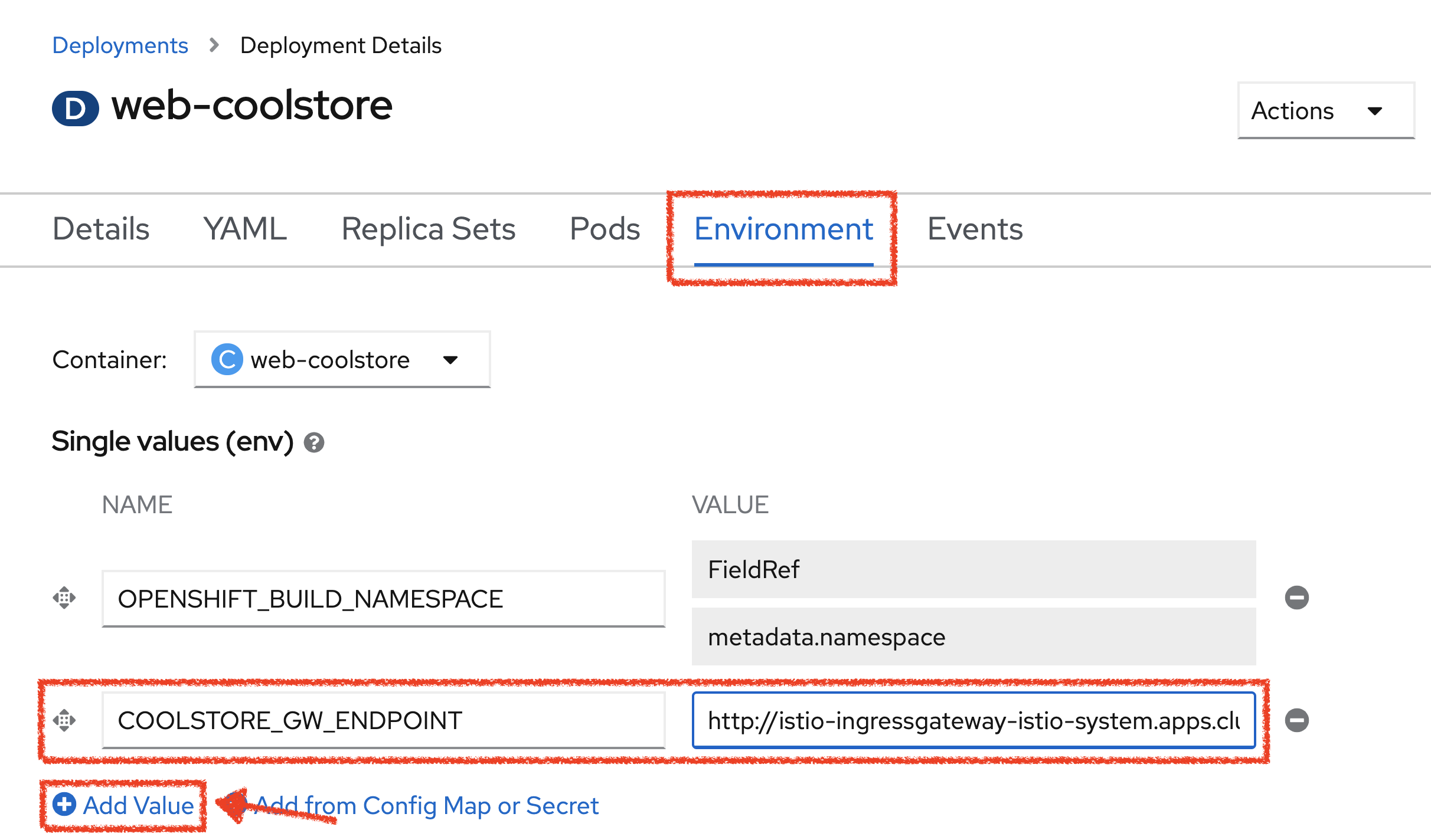 OpenShift - Add Web Environment Variables