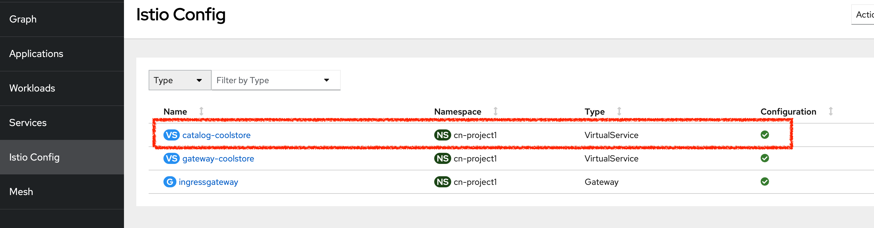 Kiali- Edit Catalog Coolstore VirtualService