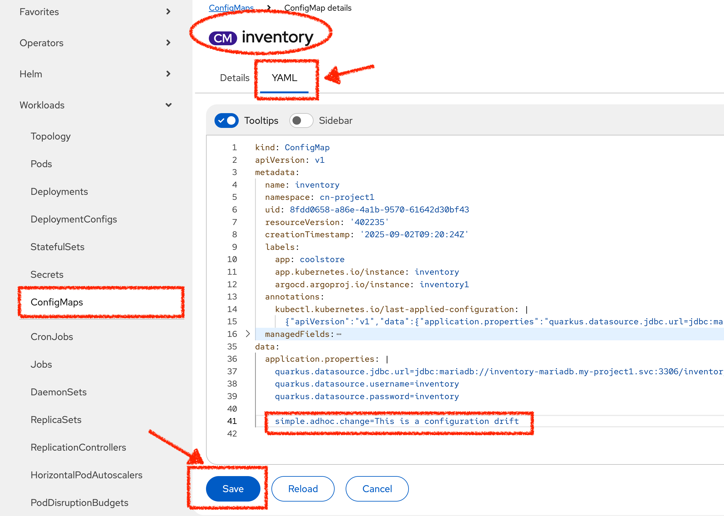 OpenShift - CM Inventory Configuration Drift