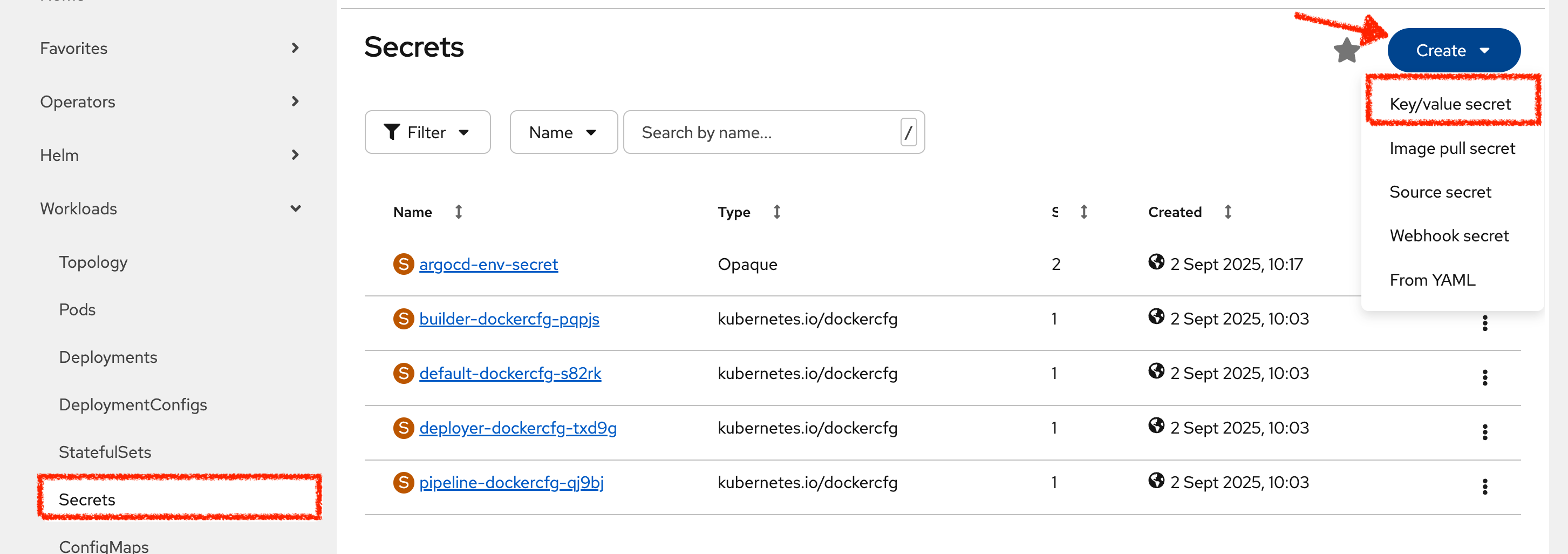 Che - OpenShift Create Secret