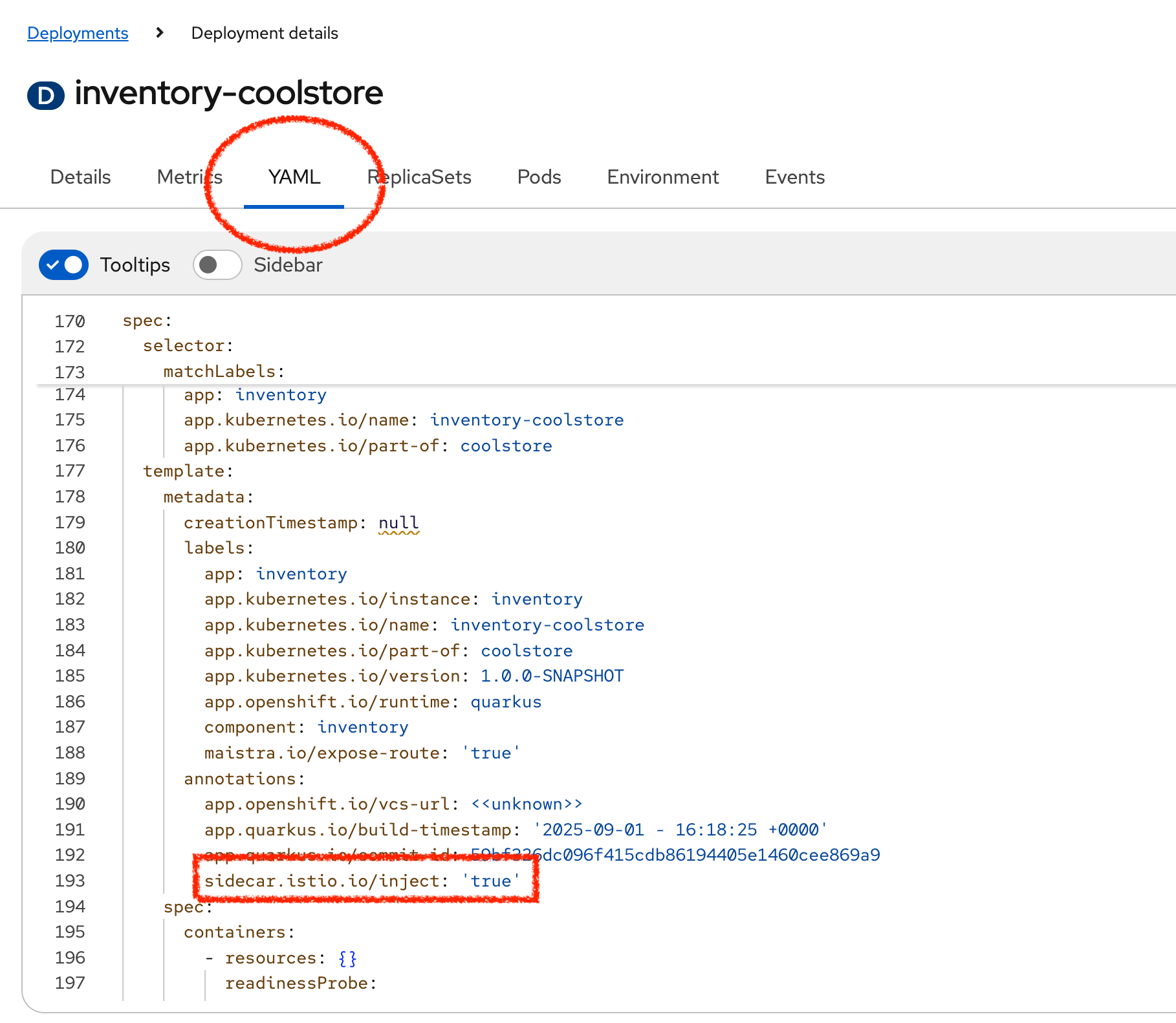 OpenShift - Enable Istio Inventory