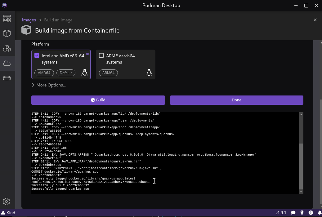 Podman Desktop Build Image Logs