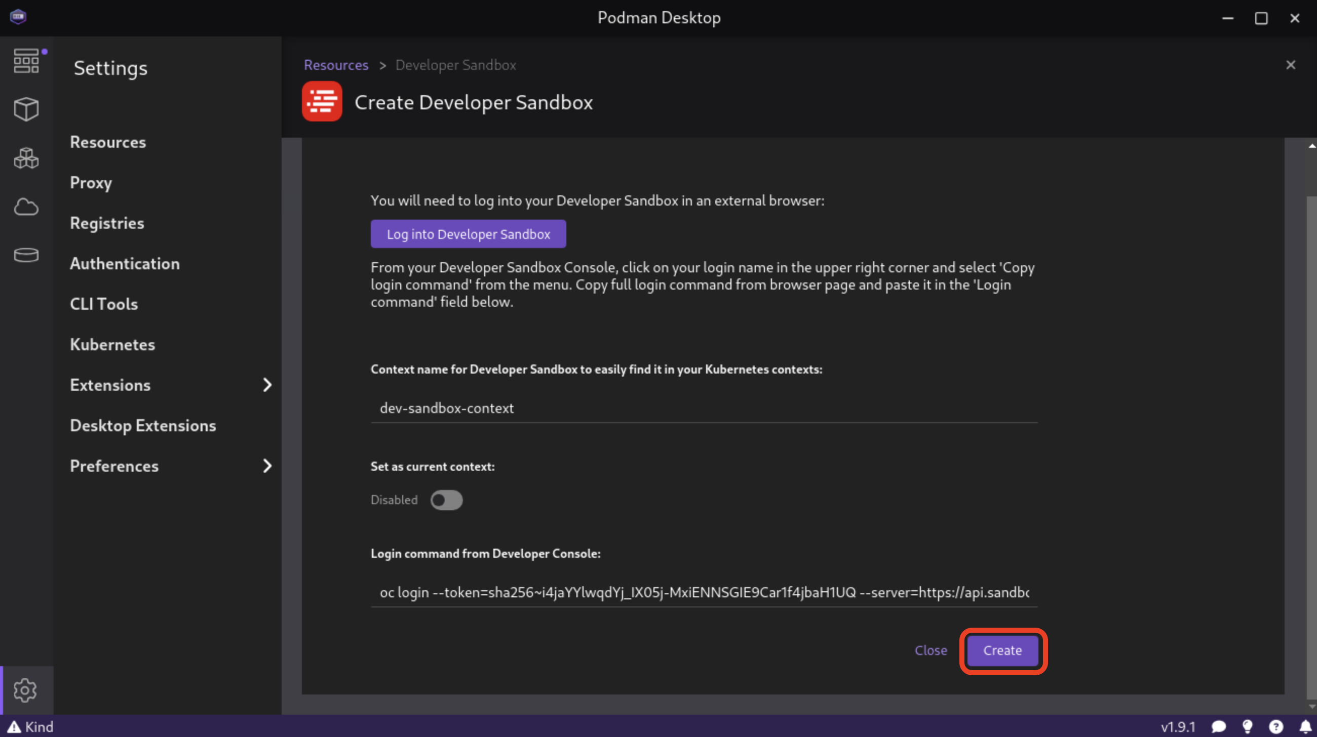 Podman Desktop Paste Login Command